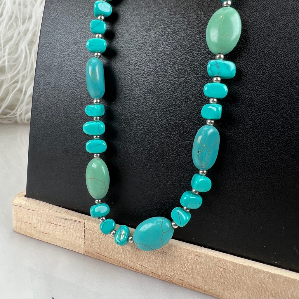 Vintage Southwestern Style Blue Faux Turquoise Chaps Costume Necklace 38$